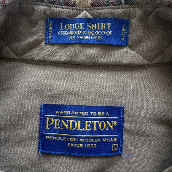 Pendleton Lodge Shirt Mens Large Brown Tartan Flannel 100% Wool Long Sleeves - Picture 12 of 13